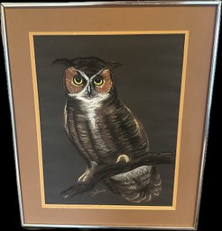 Large Owl Framed Pastel Artwork - Artist Is Felicia 24 Inches High X 20 1/4 Inches Wide