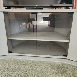 Light Grey Tv Stand W/ Glass Doors & Media Storage.