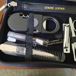 Personal Hygiene Grooming Kit In Leather Zipped Case