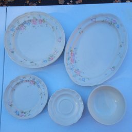Collection Of 9 Vintage Pfaltzgraff Tea Rose Plates, Platter & Bowls