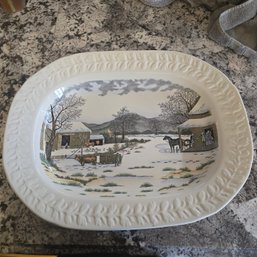 Vintage 'Home To Thanksgiving' Currier & Ives Adams China Oval Platter (LS)