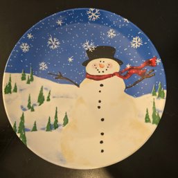 Vintage Ceramic Holiday Snowman Plate From The MSI Brand SH