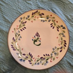 Vintage Pottery Dinner Plate W/ Beautiful Flower Print Signed Helzoz SH