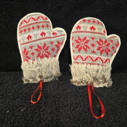 Vintage Nordic Fair Isle Red & Gray Knit Mitten Christmas Tree Hanging Ornaments - Pair (TM)