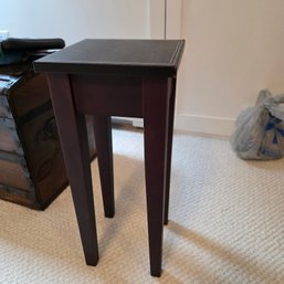 Contemporary Espresso Wood Pedestal Plant Stand With Black Faux Leather Inlay Top