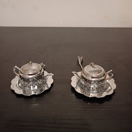 Vintage Teapot-shaped Tea Strainers With Matching Drip Trays