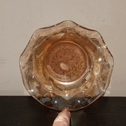 Vintage Carnival Glass, Jeannette Glass Floragold Louisa Ruffled Edge Serving Bowl