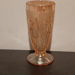 Vintage Jeannette Glass Iris And Herringbone Tumbler In An Iridescent Marigold Carnival Glass Finish