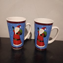 Vintage Collectible Tall Ceramic Mugs Featuring A Festive  Santa Design 1 Of 2 (NM)