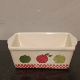Vintage Nantucket Ceramic Mini Loaf Pan Featuring A Painted Apple And A Red Checkerboard Design (NM)