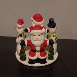 Christmas Santa And Snowman Ceramic Tealight Holder (NM)