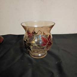 Hand-painted Glass Vase Or Votive Holder Often Styled As A Centerpiece For Fall-themed Dining Table Decor (NM)