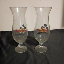 Pair Of Collectible Hard Rock Cafe Foxwoods Hurricane Glasses.  (NM)