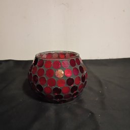 Red Mosaic Glass Candle Holder With Wax (NM)