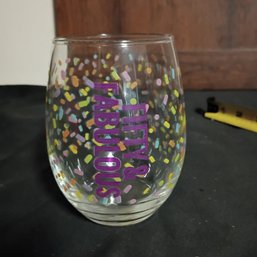 Confetti-style Stemless Wine Glass Is From The Busy Bee Boutique Collection 'fifty And Fabulous' Text (NM1)
