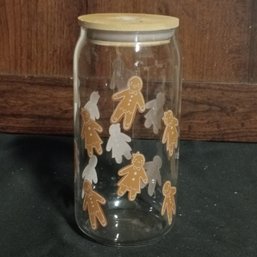 16oz Gingerbread-themed Glass Tumbler And Lid With Straw Hole (NM1)