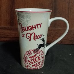 222 Fifth 'Naughty Or Nice' Tall Latte Coffee Mug Featuring Christmas-themed Stamps And Text (NM)