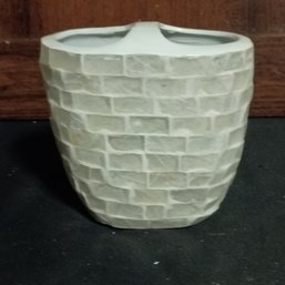 Decorative Ceramic Vase Or Planter Designed To Resemble A White Brick Wall. (NM)
