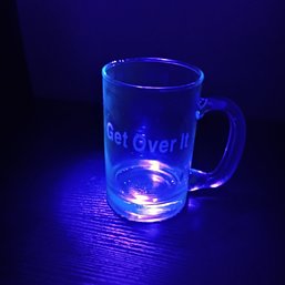 Collectible Glass Beer Mug Featuring An Etched Phrase And Blacklight Reactive Glass (NM1)