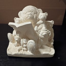 Ceramic Bisque Collectible Sculpture Featuring Teddy Bears Reading A Book (NM1)