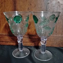 Vintage Green Embossed Ocean-themed Plastic Goblets (NM)