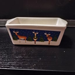 Nantucket Christmas-themed Ceramic Mini Loaf Pan Featuring A Winter Reindeer Design (NM)