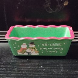 Nantucket Home For Holiday Ceramic Mini Bread Loaf Baking Pan 'Merry Christmas From Our Family To Yours' (NM)