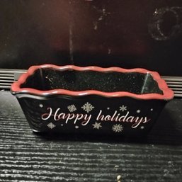 Nantucket Holiday Mini Loaf Pan With 'Happy Holidays' Written In White (NM)