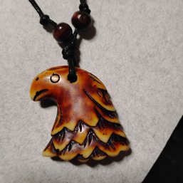 Eagle Head Pendant Necklace, Crafted From Resin To Mimic Carved Bone Or Coconut Shell (NM)