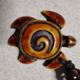 Sea Turtle Pendant Necklace, Crafted From Resin To Mimic Carved Bone Or Coconut Shell(NM)