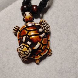 Sea Turtle Pendant Necklace, Crafted From Resin To Mimic Carved Bone Or Coconut Shell(NM)