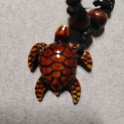 Sea Turtle Pendant Necklace, Crafted From Resin To Mimic Carved Bone Or Coconut Shell(NM)
