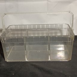 Vintage Lucite Buffet Caddy With Four Compartments And A Handle For Carrying Silverware (NM)