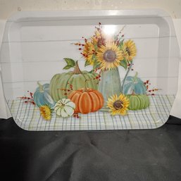 Melamine Serving Tray Featuring Fall Theme With Pumpkins, Sunflowers And Berries (NM)