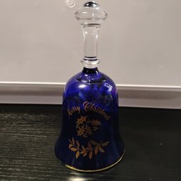 Vintage Bohemia Crystal Cobalt Blue Glass Bell With Ornate Gold Overlay (NM)