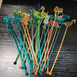 Collectible Colorful Acrylic Swizzle Sticks Featuring Tropical Themes (NM)
