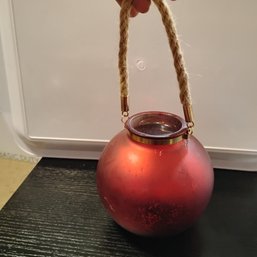 Red Cauldron Bubble Glass Globe Tea Light Candle Holder Decor With A Rope Handle (NM)