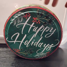 7' Holiday Collectible Happy Holidays Tin Distributed By Nantucket Distributing Co.(NM)