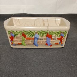 Vintage Collectible Nantucket Christmas Mini Loaf Pan Featuring A Holiday Stocking And Garland Design (NM)