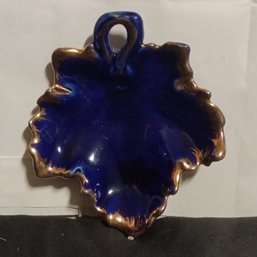 Vintage Cobalt Blue And Gold Maple Leaf Trinket Dish, Often Produced In The USA During The 1950s (NM)