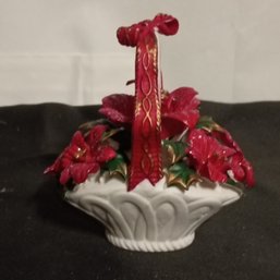 Vintage K's Collection Poinsettia Ceramic Figurine, Likely Part Of A Holiday Or Musical Decoration Set (NM)