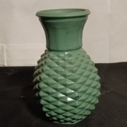 Small Hand Painted Green Glass Vase (NM)