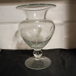 Vintage Etched Glass Pedestal Vase, Possibly  By Fostoria  (NM)