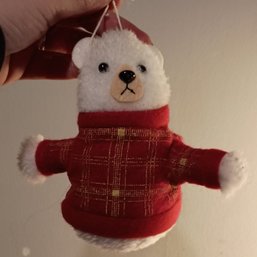Holiday Time Christmas Fabric Woodland Bear Ornament (NM)