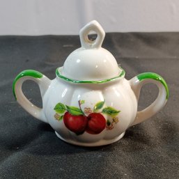 Vintage Apple Pattern Ceramic Sugar Bowl With Lid (NM)