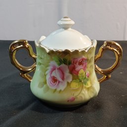 Vintage Collectible Lefton China Sugar Bowl Featuring The Green Heritage Rose Pattern (NM)