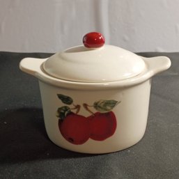 Vintage Ceramic Covered Sugar Bowl Featuring A Red Apple Design (NM)