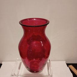 Vintage 8' Ruby Red Glass Flower Vase (NM)