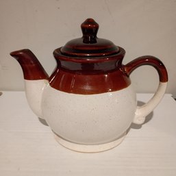 Vintage Teapot Is A Brown And Cream Glazed Stoneware Collectible, Often Dating From The 1960s Or 1970s (NM)