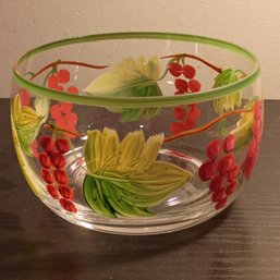 Decorative Hand-painted Glass Bowl Featuring A Fruit Motif (NM)